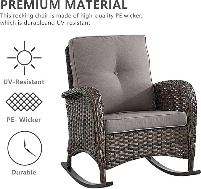 HUMMUH 5-Piece Outdoor Patio Furniture PE Wicker Patio Conversation Set,All-Weather Outdoor Rocking Chairs with Patio Couch Tables for Backyard,Poolside,Deck