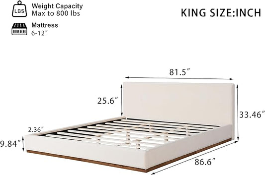Christopher Knight Home Bettine Boucle Rectangular King Size Headboard, Boucle Headboard and Footboard, Slat Panel Support Platform Bed, Kind Size Bed, No Spring Box Needed, Easy Assembly, White