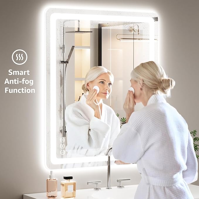 20"L x 28"W Led Bathroom Mirror with Lights, Anti-Fog & Tri-Color Lighting - Wall Mounted Shaving Mirror with Touch Sensor, Waterproof & Smart LED Vanity Mirror,Tempered Glass, Dimmable Smart Mirror