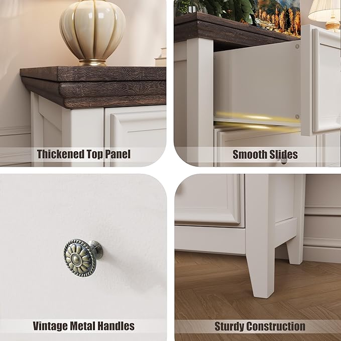Dresser for Bedroom 6 Drawers Dresser - 47.2" Wide 6 Chest of Drawers Storage Double Cabinet as Bedfoot Organizer & Wardrobe Cabinet(Antique White & Brown)