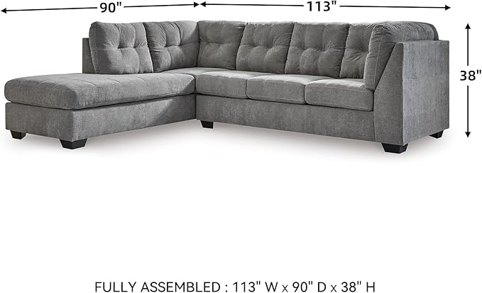 Signature Design by Ashley Marleton Contemporary Left-Arm Facing Tufted 2-Piece Sectional with Chaise and Loose Seat Cushions, Light Gray