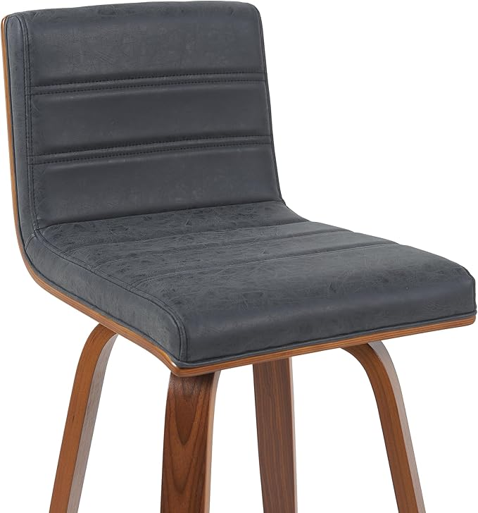 Armen Living Vienna Modern Swivel 30" Bar Height Barstool with Vintage Black Faux Leather and Walnut Wood Finish