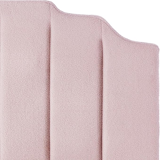 24KF Pink Teddy Fabric Tufted King Upholstered Headboard, Modern Vertical Channel Design California King Headboard with Stepped Silhouette Top Edge,6026-K-Teddy Pink