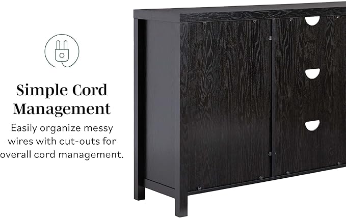 Walker Edison Sasha 2-Door Sideboard Buffet with Arched Rattan Panels, 58 Inch, Black