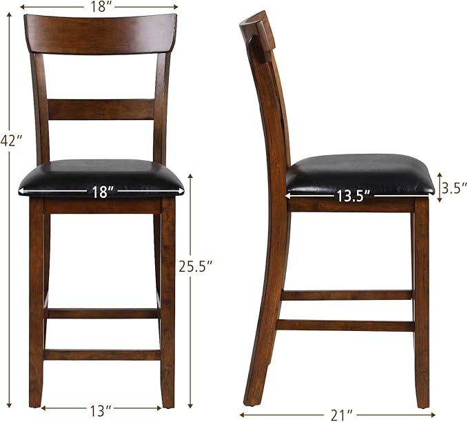 COSTWAY Barstools Set of 4, 25.5-Inch Counter Height Chair with Backrest, Foam-Padded Cushion, Rubber Wood Legs, Wooden Vintage Dining Chair for Bistro, Living Room, Kitchen, Brown and Black