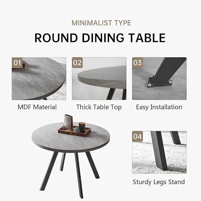 Round Dining Table Set, Mid Century Modern Small Round Dining Table Set, Saving Space (Table + 4 Brown Chairs)