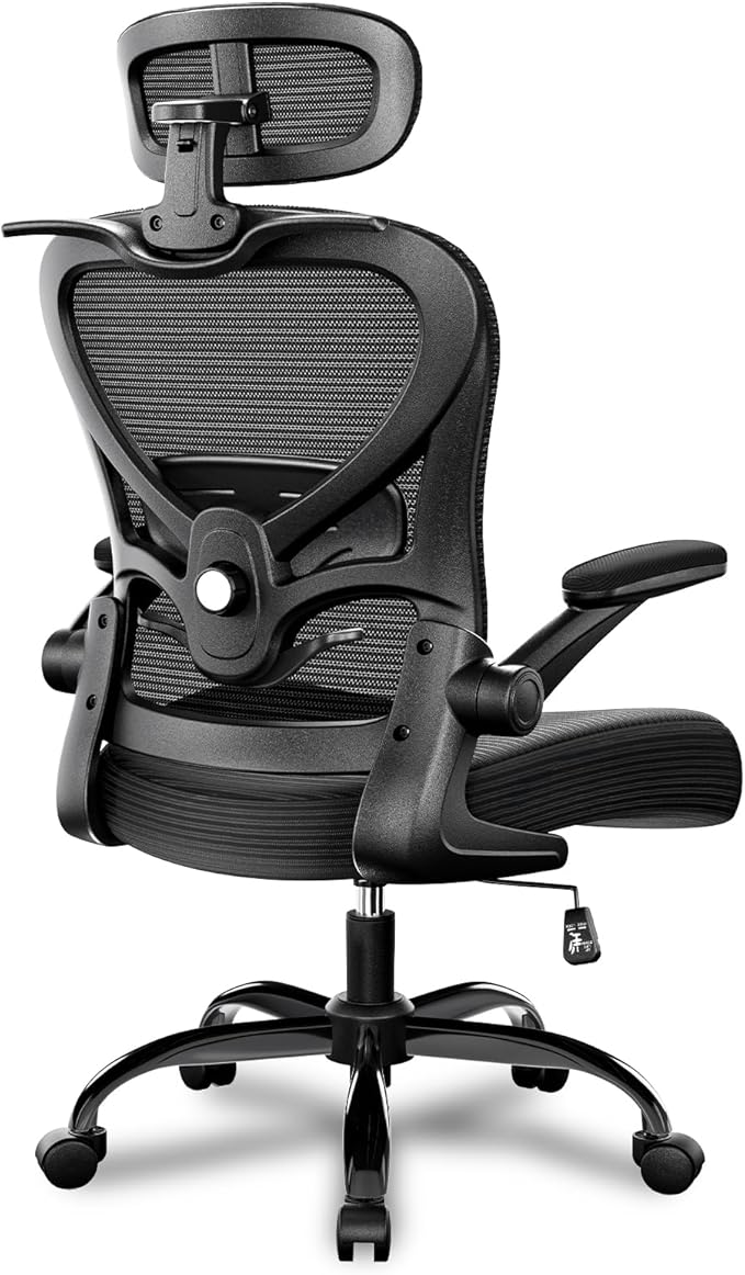 Ergonomic Office Chair with Headrest 3D, Mesh Office Desk Chair with Adjustable Lumbar Support, Computer Chair with Flip up Armrests, 350LBS Capacity - Design for Home/Offices - Black
