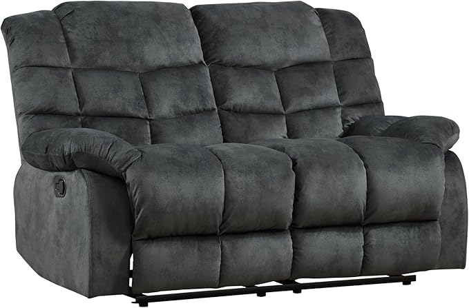 EBELLO Manual Loveseat Recliner for Living Room, Extra Wide Modern Overstuffed 2 Seat Reclining Couch Sofa, Breathable Fabric and Padded Cushion, Grey Green