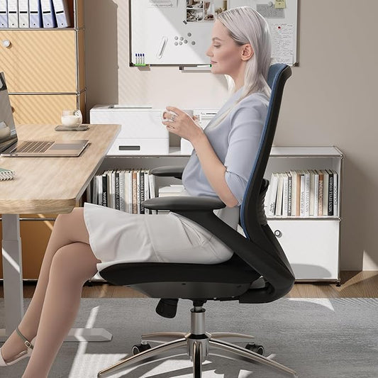 Ergonomic Office Chair, High Back Mesh Desk Chair with Lumbar Support, 360° Swivel & Slide-Adjustable Arms, Tilt Lock and Recline, Breathable Task Chair for Home Office & Gaming (Blue)