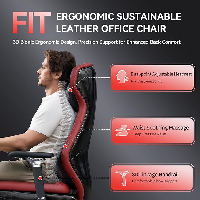 EMIAH Ergonomic Office Chair with Foot Rest Electric Reclining Office Chair with Adjustable Headrest, 8D Coordinated Armrests High Back Computer Chair with Lumbar Support(Red)