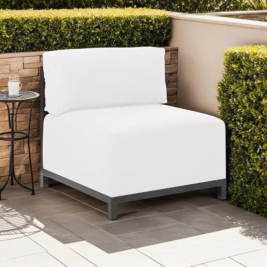 Howard Elliott Axis Chair with Cover for Both Indoor & Outdoor Seating, Cushioned Chair & Seating Titanium Frame Chair for Living Room, Office and Bedroom, 30.5 x 32.5 x 30 Inches, Seascape Natural