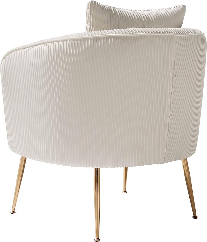 Art Leon Accent Chair Set of 2, Modern Velvet Upholstered Armchairs, Living Room Side Chairs Barrel Chairs with Golden Metal Legs, Off White