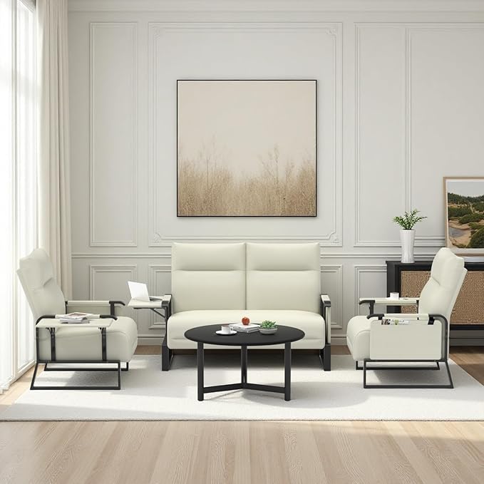 Modular Cloud Sectional Couches for Living Room, Faux Leather Loveseat & Accent Chairs Set of 2, Upholstered Sectional Sofa Set for Office, Beige