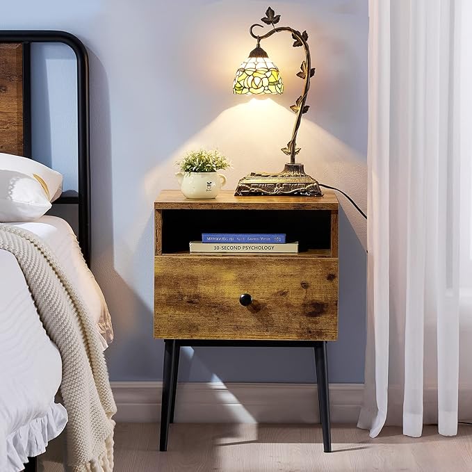 VECELO Modern Nightstands Set of 2,Square End Side Table with Drawer and Storage Space for Bedroom and Living Room