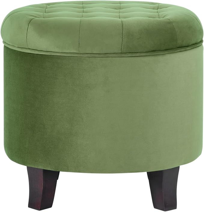 Homepop Home Decor | Upholstered Round Velvet Tufted Foot Rest Ottoman | Ottoman with Storage for Living Room & Bedroom | Decorative Home Furniture, Green