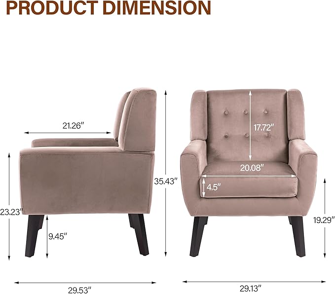 Lumibee Accent Chair, Modern Velevet Armchair for Living Room, Comfy Upholstered Arm Chair Tufted for Indoor Bedroom Office Room (Pink Velvet)