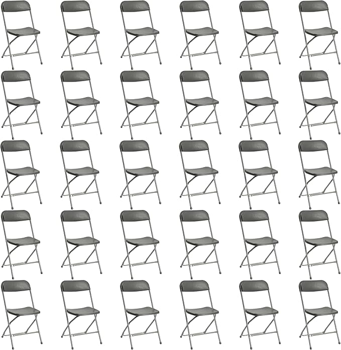 30 Pack Plastic Folding Chairs, Portable Party Chairs, Stackable Commercial Seats with Steel Frame for Home Office Wedding Party Indoor Outdoor Events Chairs, 350lbs Capacity,Gray