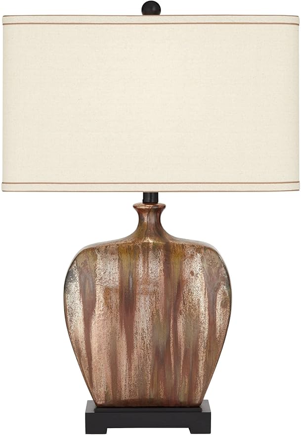 Possini Euro Design Julius Modern Rustic Style Table Lamps 27" Tall Set of 2 Ceramic Copper Drip Rectangular Fabric Shade Decor for Living Room Bedroom House Bedside Nightstand Home Office Reading