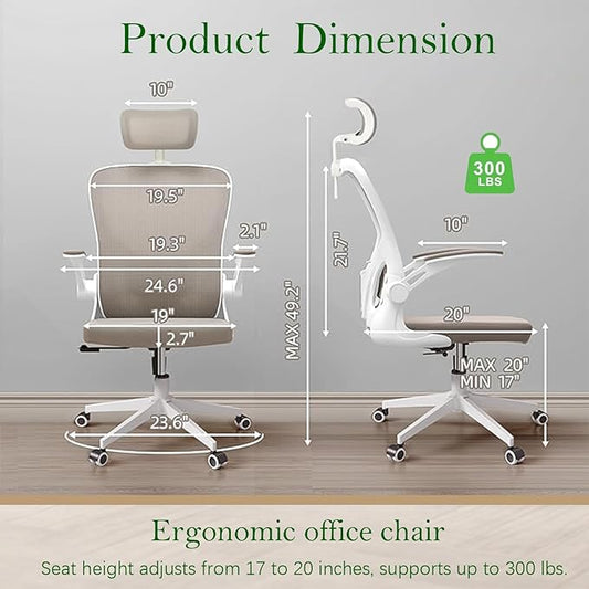 Ergonomic Office Chair, High-Back Mesh Computer Desk Chair with Adjustable Height, Lumbar Support, Flip-Up Armrests,headrest,and Swivel Rolling Design for Home and Office Use