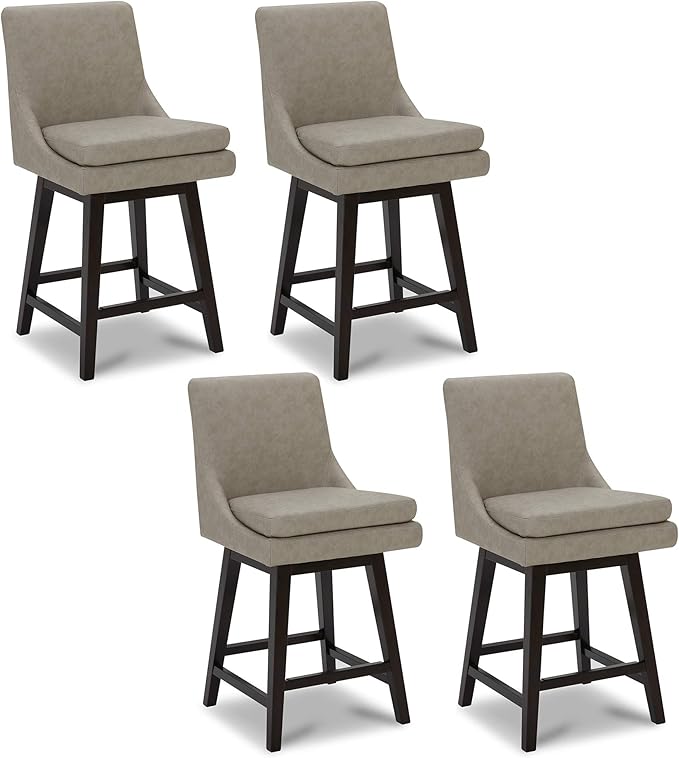 CHITA Counter Height Swivel Bar Stools Set of 4, FSC Certified Upholstered Faux Leather Barstool Chairs with Back, 26.8" H Seat Height, PU Leather in Stone Gray