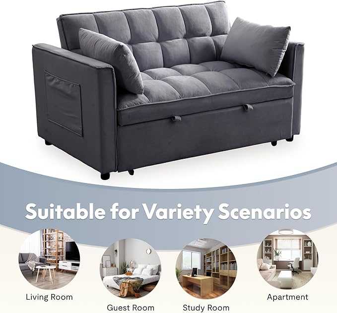 FLEXISPOT XCT4 Pull Out Couch for Small Spaces, 3-in-1 Convertible Loveseat Sofa Bed with Adjustable Backrest, Compact Futon Sofa Bed Twin Sleeper Loveseat for Apartment Dorm RV Guest Room, Gray