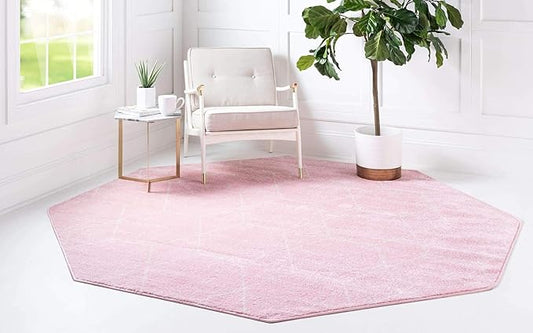 Unique Loom Trellis Frieze Collection Area Rug - Geometric (5' Octagon, Light Pink/ Ivory)