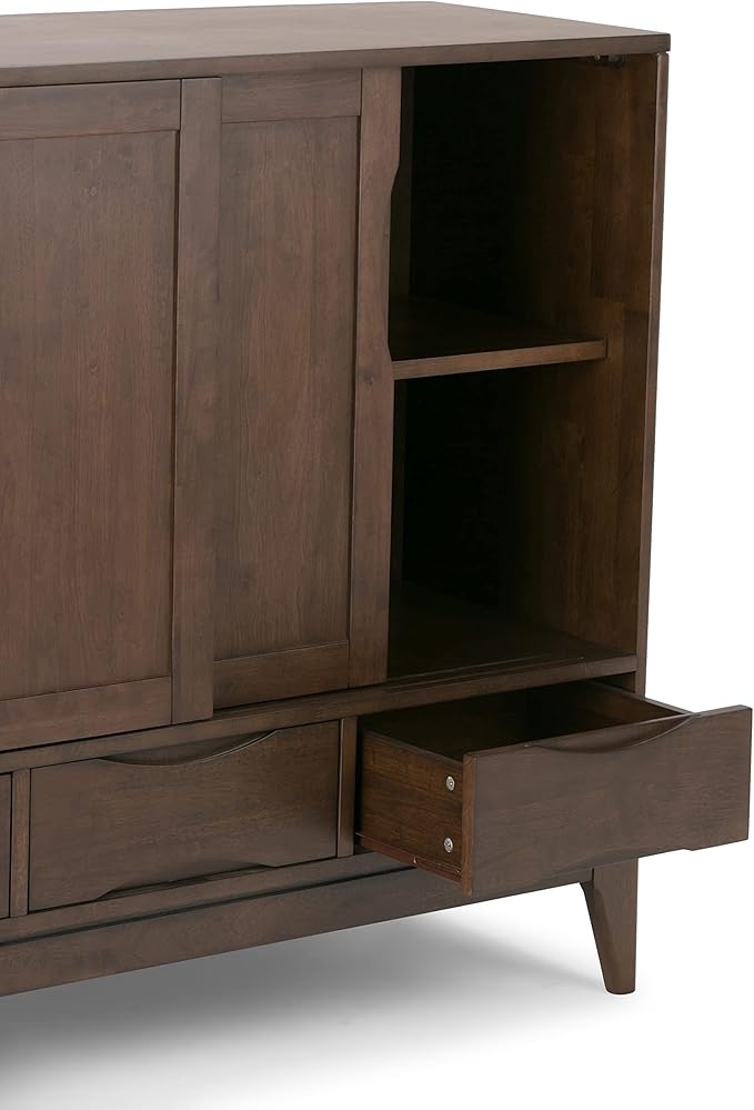 SIMPLIHOME Harper Solid Wood 48 inch Storage Cabinet in Walnut Brown (Set of 2) for The Living Room, Entryway and Family Room