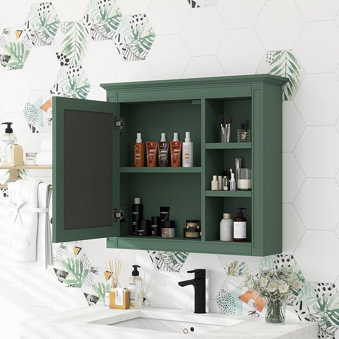 Bathroom Wall Cabinet with Mirror, 30'' x 28'' Medicine Cabinet with Mirror Door and Adjustable Shelves, Over Toilet Storage Cabinet, Wall-Mounted Bathroom Mirrors for Over Sink with Storage