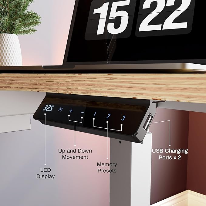 EUREKA ERGONOMIC Standing Desk Adjustable Height 61" Electric Sit Stand Computer Desk L Shaped with Keyboard Tray,Monitor Stand &LED, Dual Motor Memory Presets Sit to Desk Adjustable Desk, Left/Maple