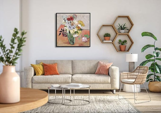 Wieco Art Framed Wall Art Japanese Vase with Roses and Anemones by Vincent Van Gogh Oil Paintings Reproduction Artwork Flowers on Canvas Wall Art for Home and office Decorations