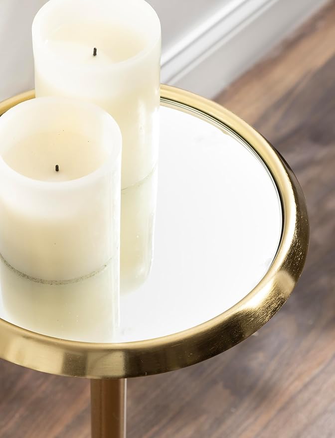 Kate and Laurel Sanzo Modern Pedestal Drink Table, 10 x 10 x 23, Antique Gold, Decorative End Table with Mirrored Tabletop for Use as Small Plant Stand or Cute Martini Table
