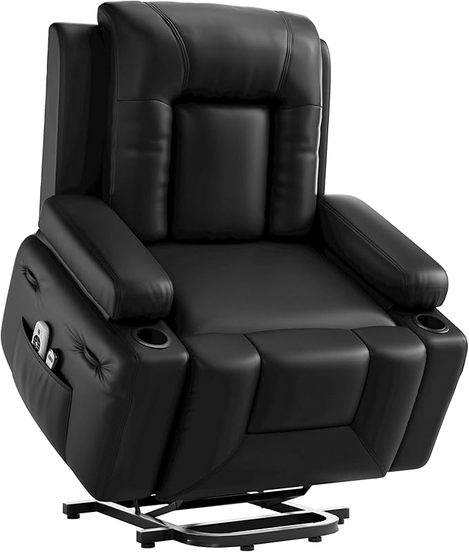 GarveeHome Power Lift Recliner Chair - Heat and Massage, PU Leather, Adjustable Back and Legs, Electric Lift Chair Designed for The Elderly and People with Mobility impaired