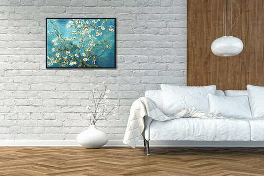 Wieco Art Framed Art Almond Blossom Floral Canvas Prints of Van Gogh Famous Oil Paintings Reproduction Flowers Pictures on Canvas Wall Art for Bedroom Home Decorations Black