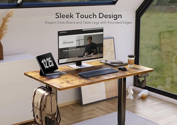 Claiks Electric Standing Desk, Adjustable Height Stand up Desk, 40x24 Inches Sit Stand Home Office Desk with Splice Board, Black Frame/Rustic Brown Top