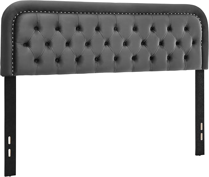 Tufted Upholstered Headboard,Button Solid Wood HeadBoards with Adjustable Height,Modern Performance Velvet Bed Head Boards,Easy Install&Nailhead (Grey, King)