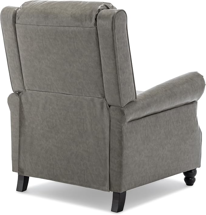 Pushback Recliner Chairs Set of 2, Faux Leather Wingback Recliner Chair, Upholstered Armchair Push Back Recliner with Wood Legs, Rivet Trim Single Sofa Accent Chair for Living Room, Bedroom, Gray