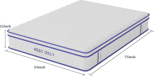 Full Size Mattress 12 Inch, Rest Only Full Mattress in a Box, Medium Firm for Pressure Relief, Memory Foam & Individually Wrapped Coils Pocket Spring for Motion Isolation