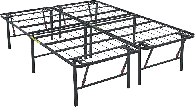 Amazon Basics Bed Frame with Storage, Foldable Metal Platform, Sturdy Steel, No Box Spring Needed, 18 Inches High, Tool-Free Setup, King Size, Black