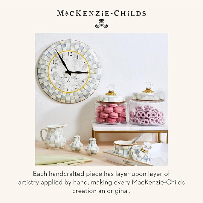 MACKENZIE-CHILDS Sterling Check Kitchen Canister, Decorative Gray-and-White Glass Storage Jar with Lid, Medium