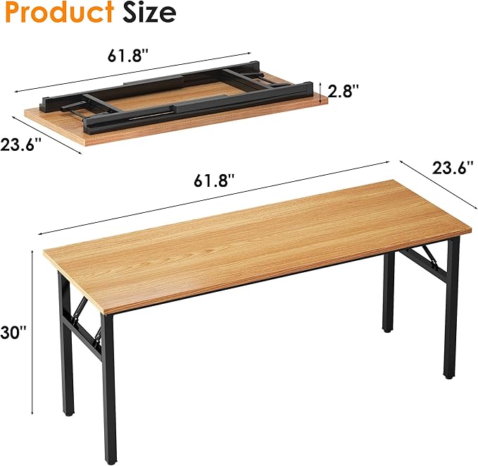 Need Computer Desk Office Desk 62 inches Folding Table with BIFMA Certification Computer Table Workstation No Install Needed, Teak AC5BB-157
