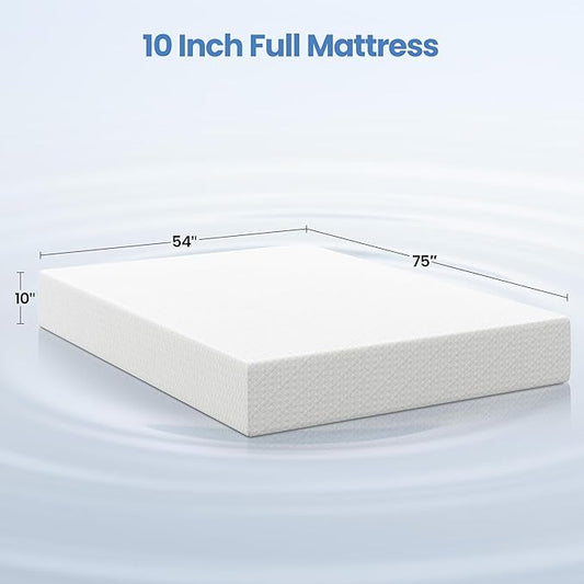Yaheetech 10 Inch Full Size Mattress 3 Foam Layer Cooling Gel Memory Foam Mattresses, Green Tea for Fresher Sleep, Medium Firm, CertiPUR-US Certified, No Fiberglass, Full Mattress in a Box