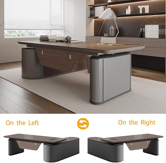 SAINTCY 94.5 Inch Large Executive Office Desk with File Cabinet, Sit & Stand L Shaped Executive Desk, Adjustable Luxury Office Desks for Boss, Business Owners, Managers and Supervisors Return Left