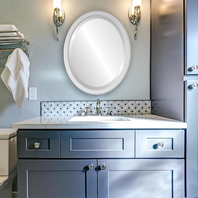 OVALCREST Oval Beveled Wall Mirror for Home Decor - Toronto Style - Linen White - 26" x 20"