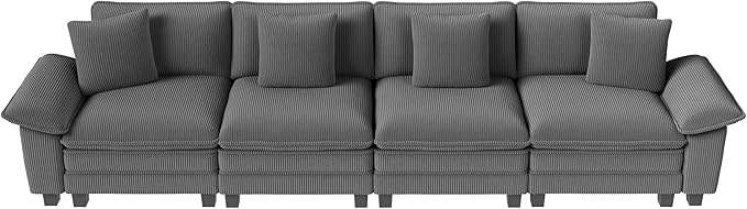 157.5" Cloud Modular Sectional Sofa, 4-Seater w/Deep Seat & Removable Arms, Plush Corduroy for Living Room - Gray