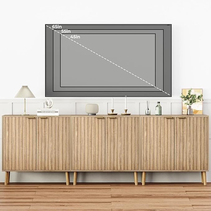 Fluted Storage Cabinet, Free Standing Buffet, Wood Sideboard, Multifunctional Accent Storage for Living Room, Hallway, Entryway, Dining Room (2, Oak)