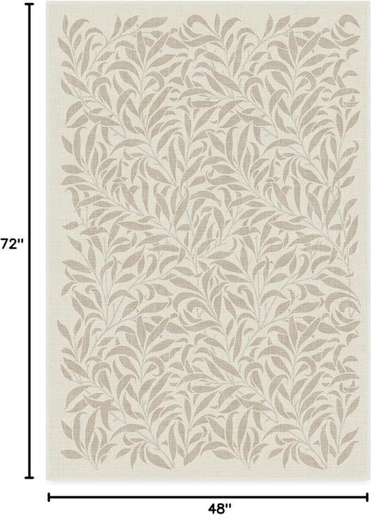 RUGGABLE x Morris & Co Washable Area Rug– Pure Willow Boughs Natural 4x6, Stain-Resistant, Non-Slip–Medium Machine Washable Rugs for Living Room, Bedroom, Hallway, Entryway & Office–with Standard Pad
