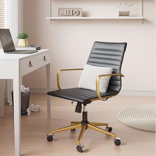 Ergonomic Desk Chair Computer Chairs with Armrests and Wheels Heavy Duty Wide Seat for Home Office Comfortable 22.83in Chair for Women and Men,Gold Black