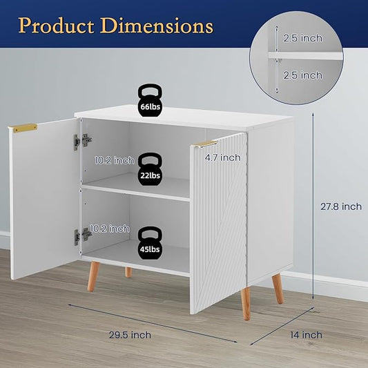 Fluted Storage Cabinet with Doors Set of 3, Wooden Sideboard Buffet Cabinet with Adjustable Shelves, Modern Accent Table for Living Room, Entryway, White