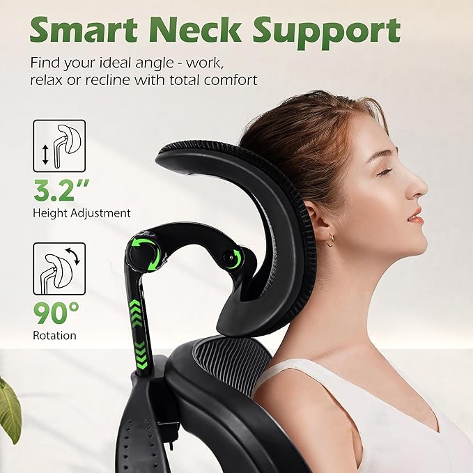 Office Chair Ergonomic Desk Chairs with Adjustable Lumbar Support& Headrest Hanger, High Back Breathable Mesh Chair with Wheels, Rolling Swivel Comfy Task Computer Chair for Home Work Gaming