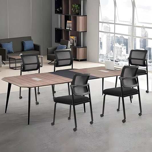 CLATINA Stacking Armless Office Guest Chair with Wheels, Stackable Mesh Waiting Room Reception Desk Chairs with Adjustable Backrest for Conference Lobby Side School, Black, 4PK